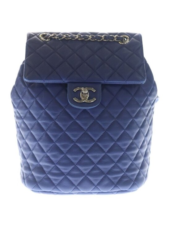 Chanel Chain Shoulder Backpack Blue Lambskin Silver main image 6
